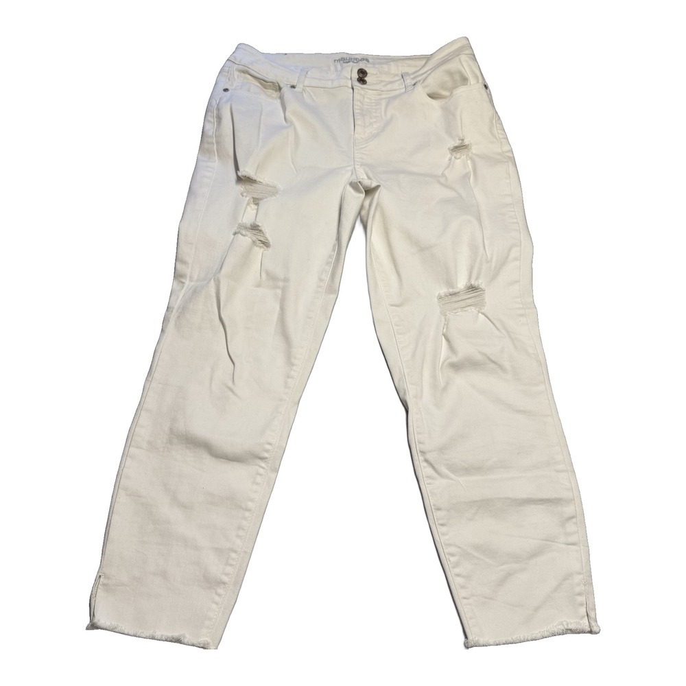 Maurices High Rise Skinny Jeans Womens Size 12 White Distressed